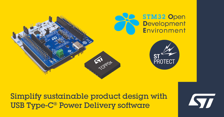 STMicroelectronics simplifies sustainable product design with USB Type-C® Power Delivery software for STM32 microcontrollers